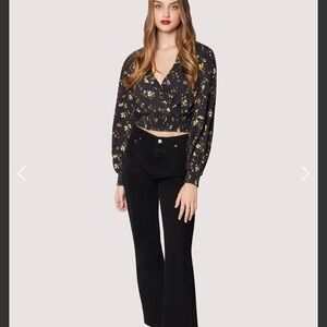 Lost and wander NWT champagne daisy knit‎ blouse black yellow floral wome…